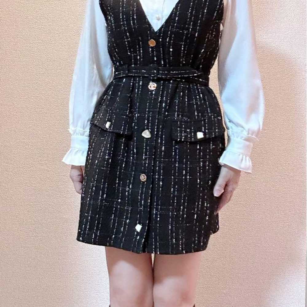 Black tweed sleeveless dress - image 2