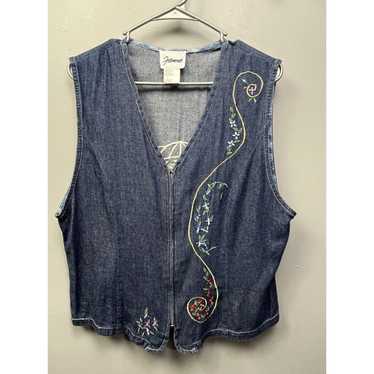 Fame Vintage 80’s Floral Denim Vest Womens Large E