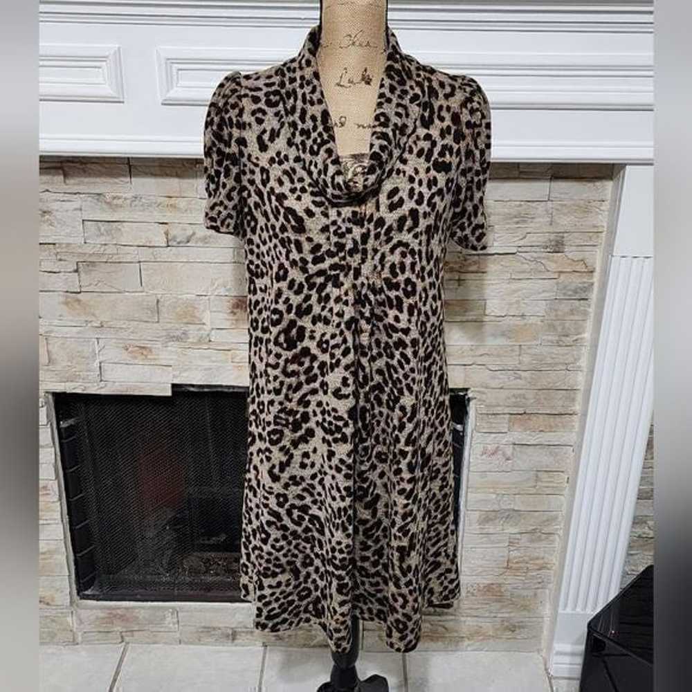 Eliza J. Cowl neck leopard print puff sleeve plea… - image 1