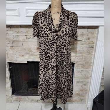 Eliza J. Cowl neck leopard print puff sleeve plea… - image 1