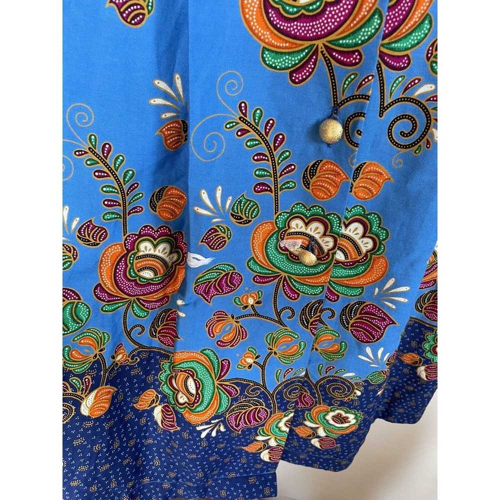 vintage yayee Boho Button up pleated Blue floral … - image 5