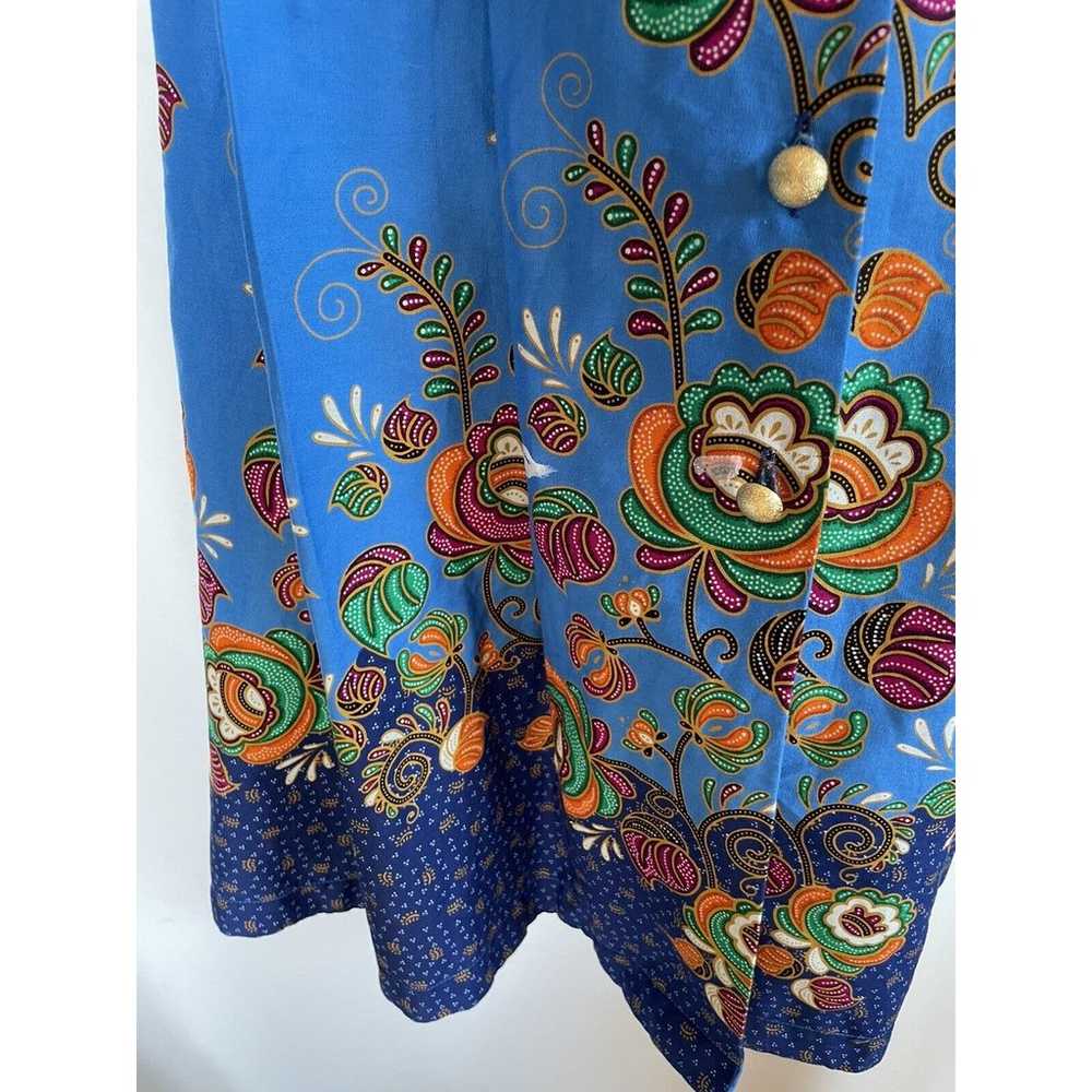 vintage yayee Boho Button up pleated Blue floral … - image 6