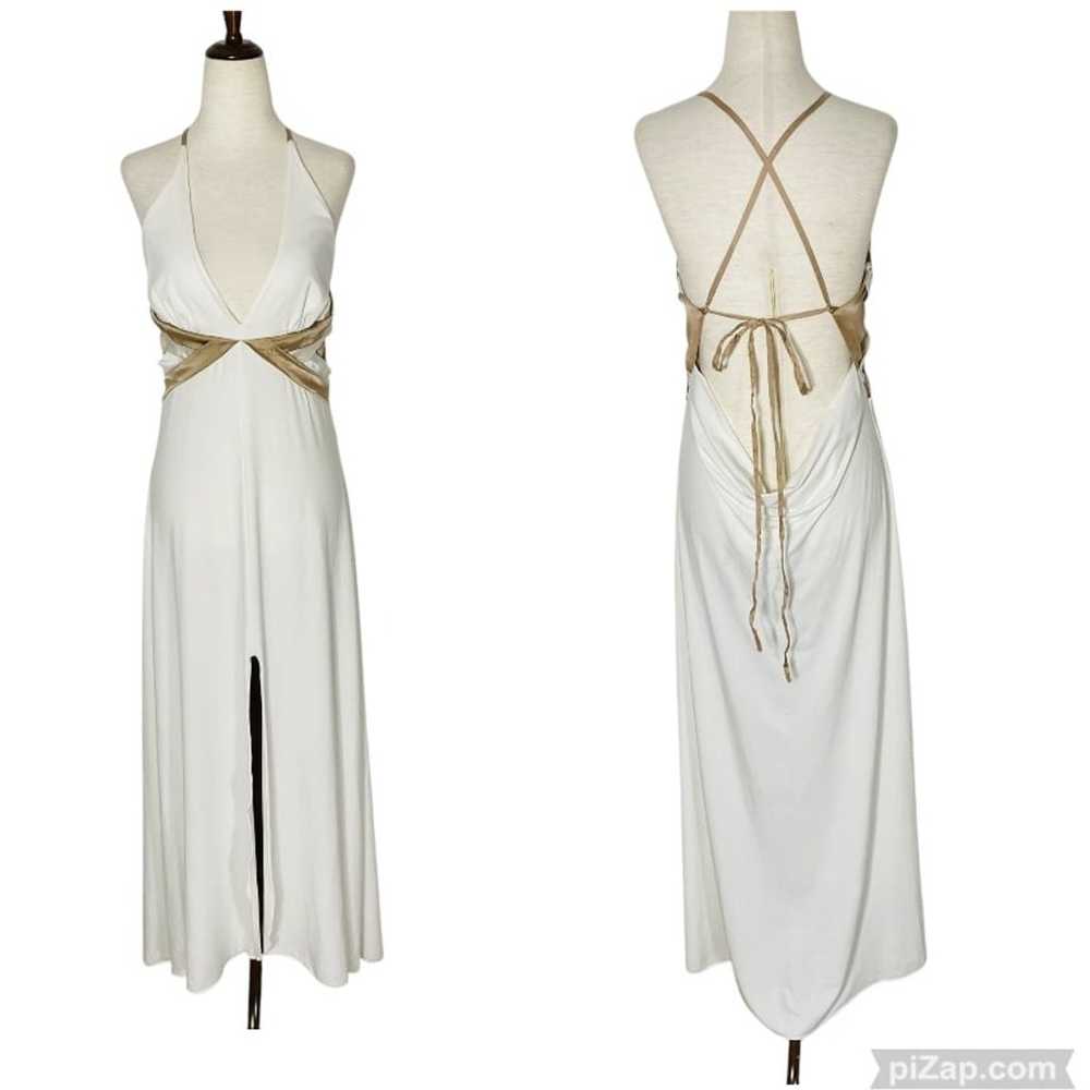 BEBE Ivory Halter Maxi Dress Size Medium - image 1