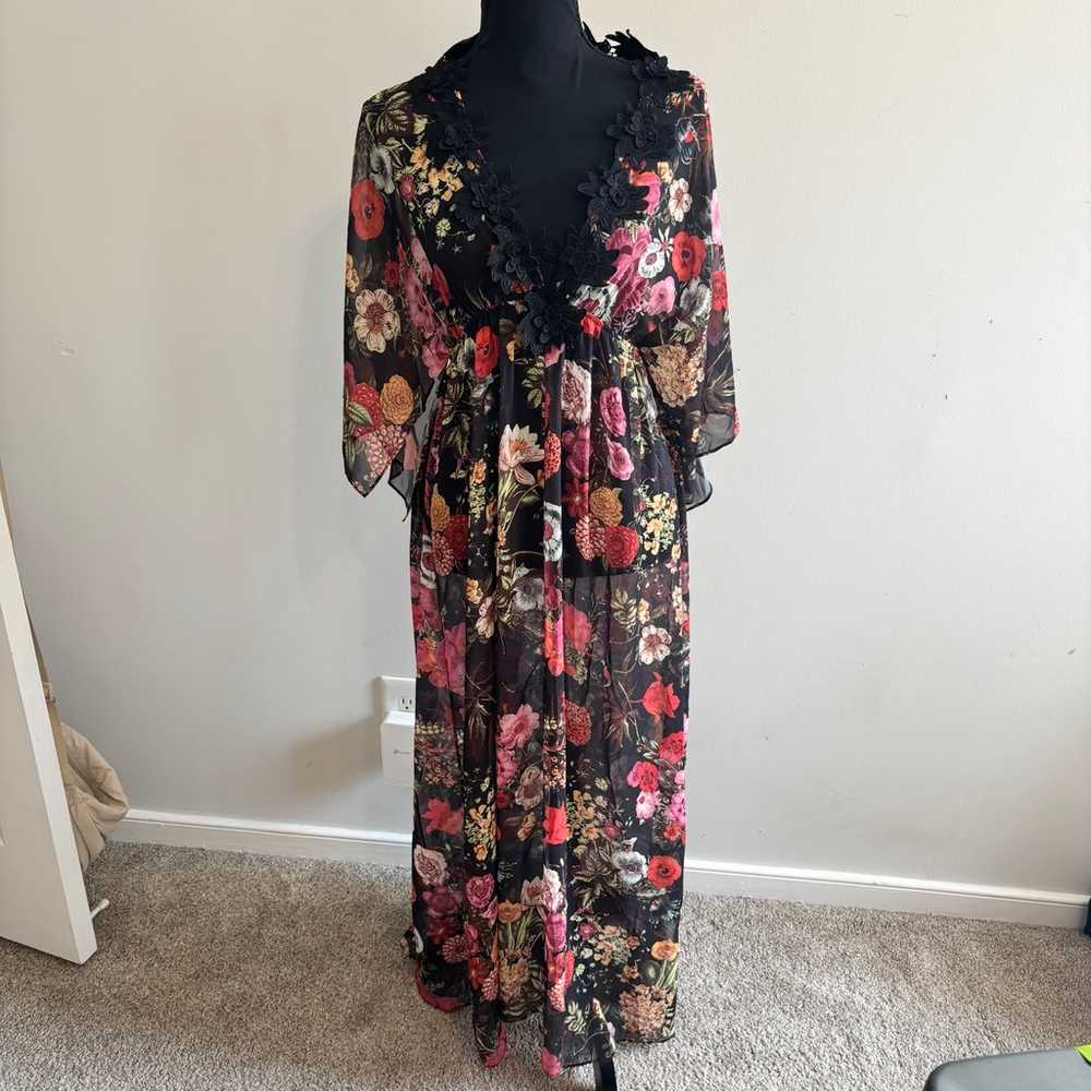 Farm Rio Laina Floral Semi Sheer Maxi Dress Size … - image 3