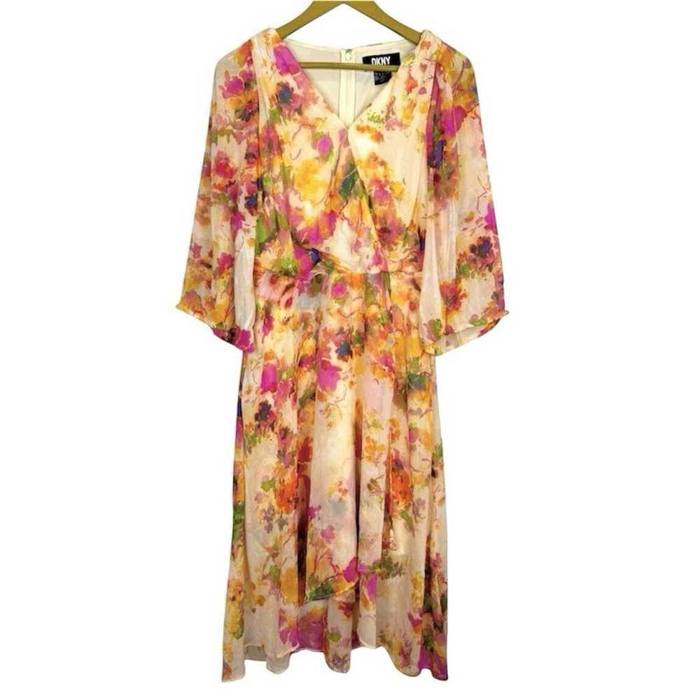 DKNY Womens Y2K Fairy Faux Wrap Midi Dress Size 8… - image 1