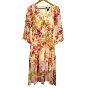 DKNY Womens Y2K Fairy Faux Wrap Midi Dress Size 8… - image 1