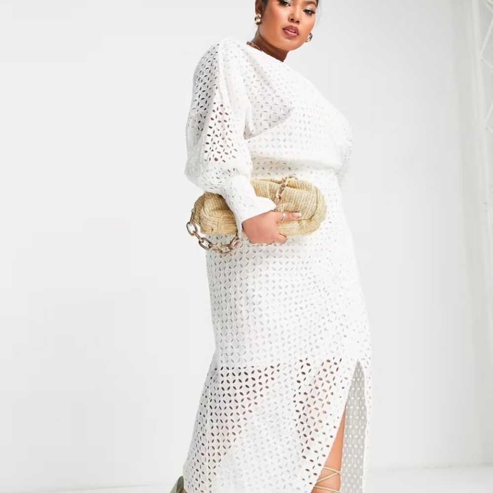 Reg $190 ASOS curve wrap front midi eyelet dress … - image 3