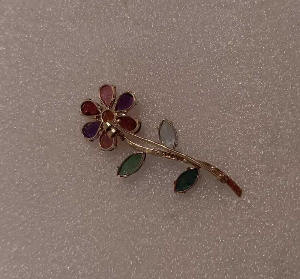 Vintage Multi Gem 18K Solid Gold Flower Pin Tourm… - image 5