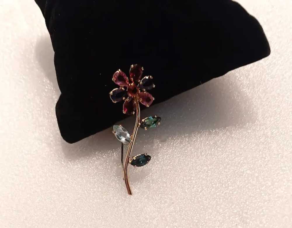 Vintage Multi Gem 18K Solid Gold Flower Pin Tourm… - image 8