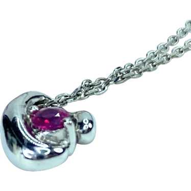 Platinum 0.11ct Natural Round Ruby cable necklace… - image 1