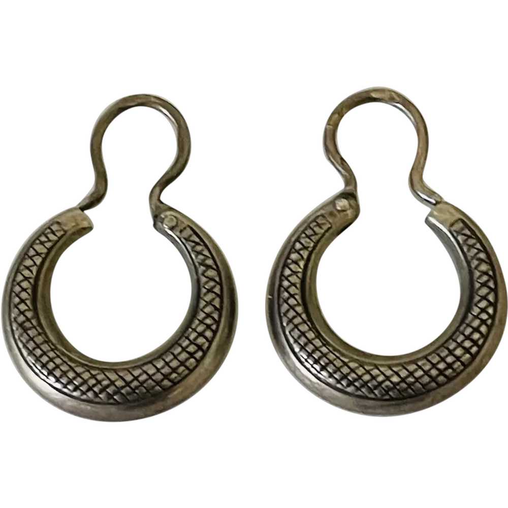 Vintage Engraved Silver 785 Hoop Earrings Jewelry - image 1