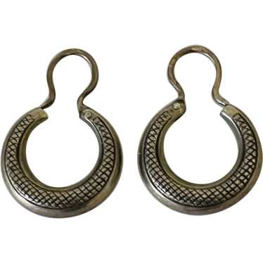 Vintage Engraved Silver 785 Hoop Earrings Jewelry - image 1