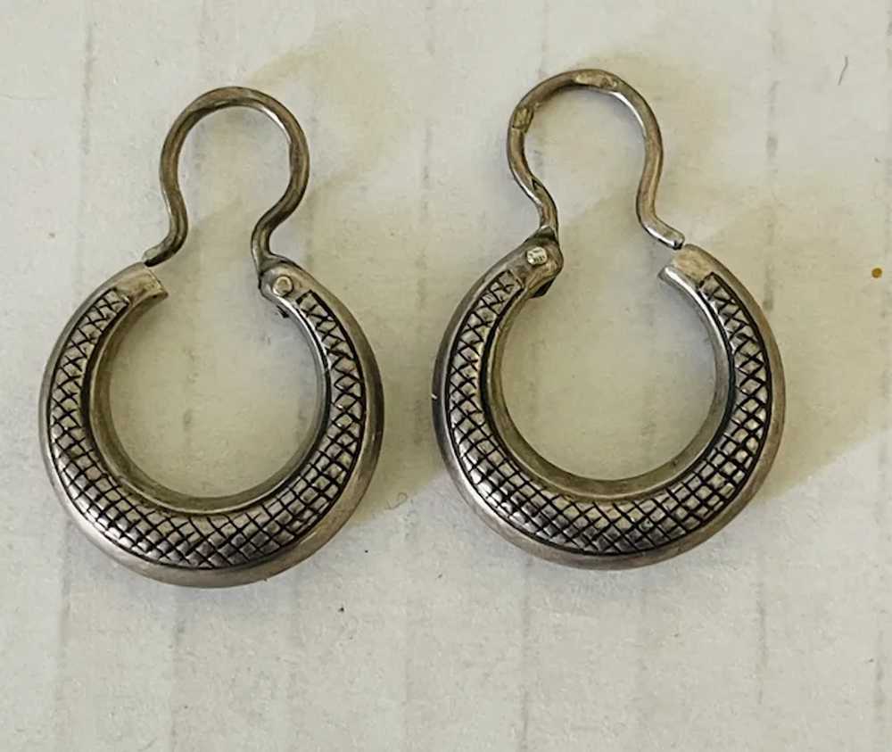 Vintage Engraved Silver 785 Hoop Earrings Jewelry - image 2