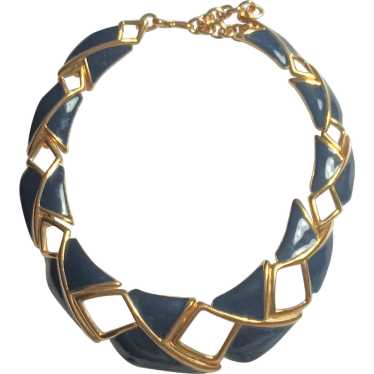 Monet navy blue enamel necklace Modernist design