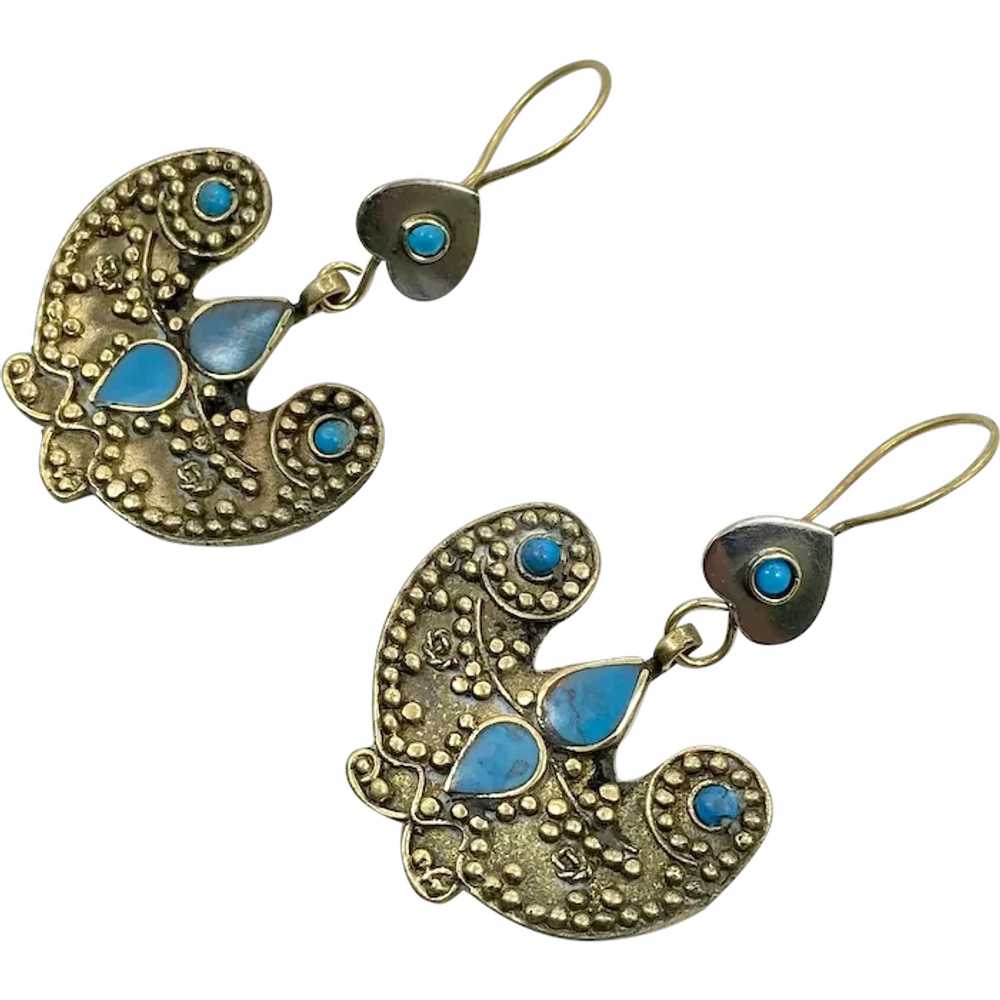 Butterfly Earrings, Afghan, Turquoise, Glass, Mid… - image 1