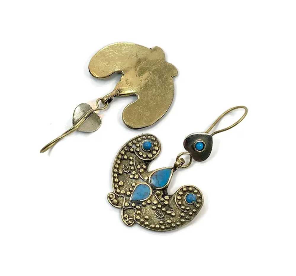 Butterfly Earrings, Afghan, Turquoise, Glass, Mid… - image 3