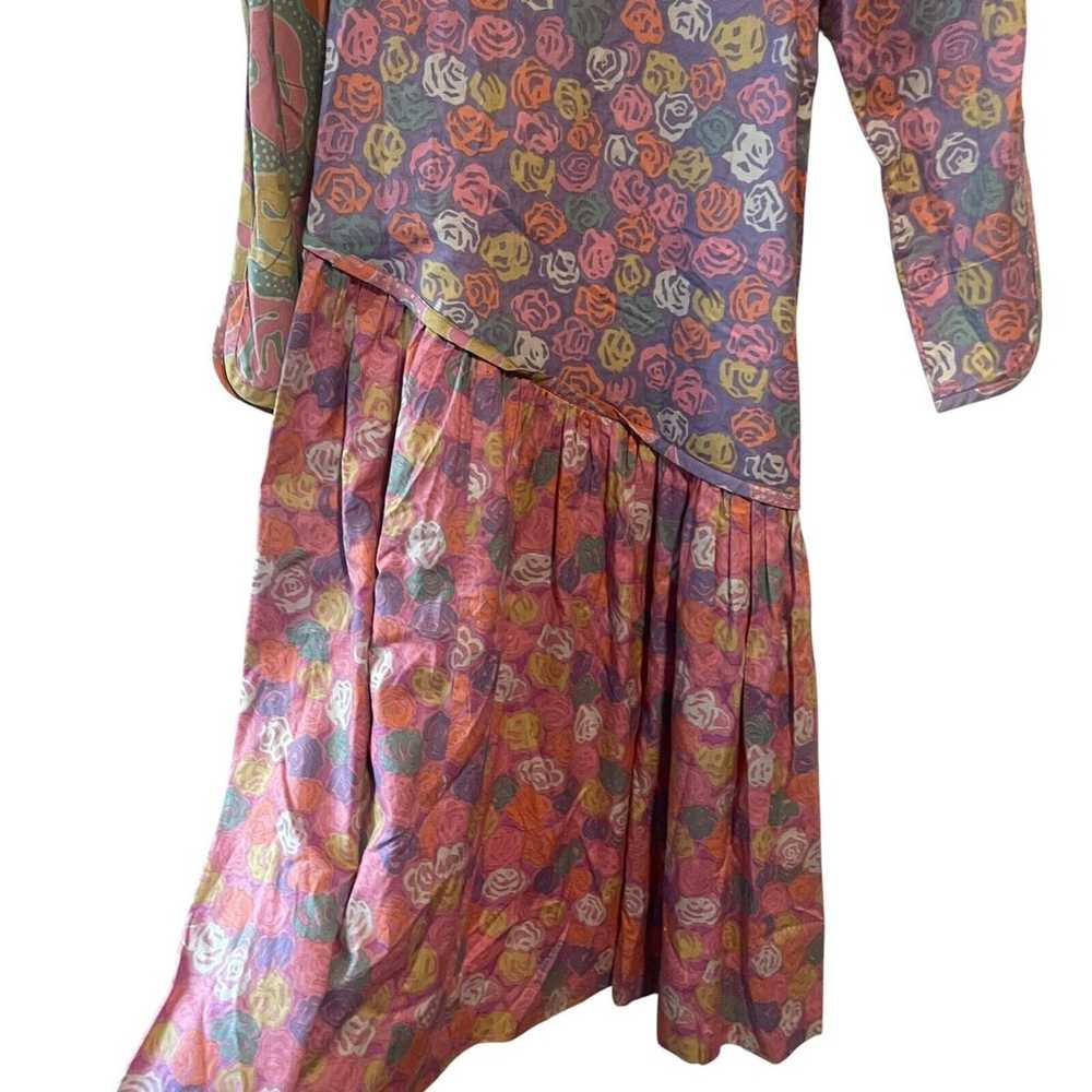 Vintage Jeanne Marc 1980s Purple Roses Print Smoc… - image 10