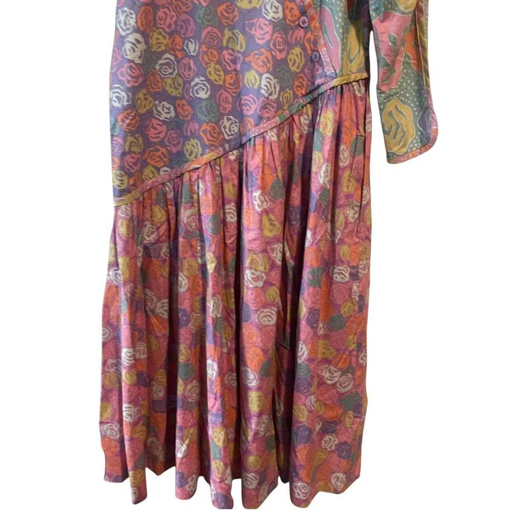 Vintage Jeanne Marc 1980s Purple Roses Print Smoc… - image 6