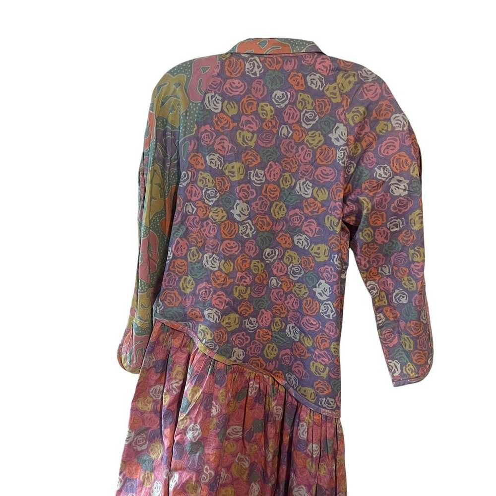 Vintage Jeanne Marc 1980s Purple Roses Print Smoc… - image 9