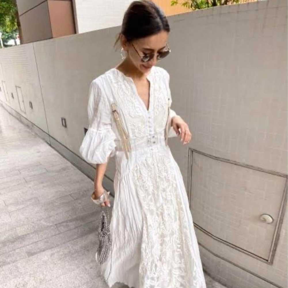 MEDI EMBROIDERY TULLE LACE DRESS White S - image 2