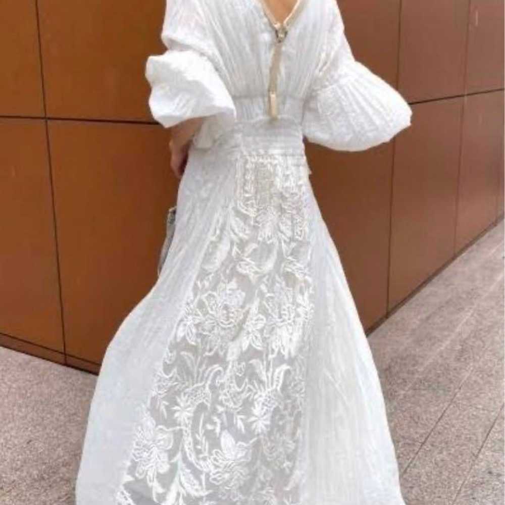 MEDI EMBROIDERY TULLE LACE DRESS White S - image 3