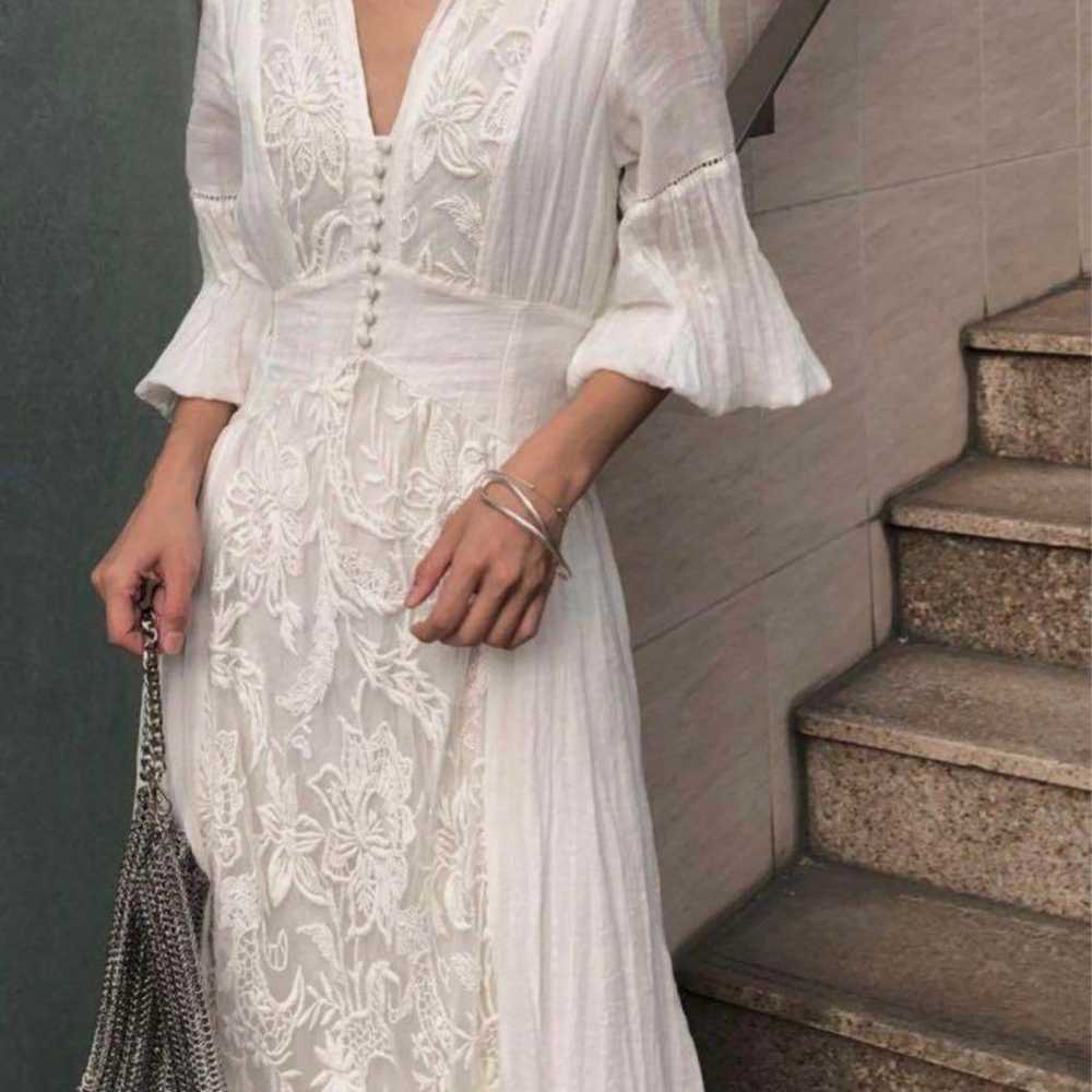 MEDI EMBROIDERY TULLE LACE DRESS White S - image 4