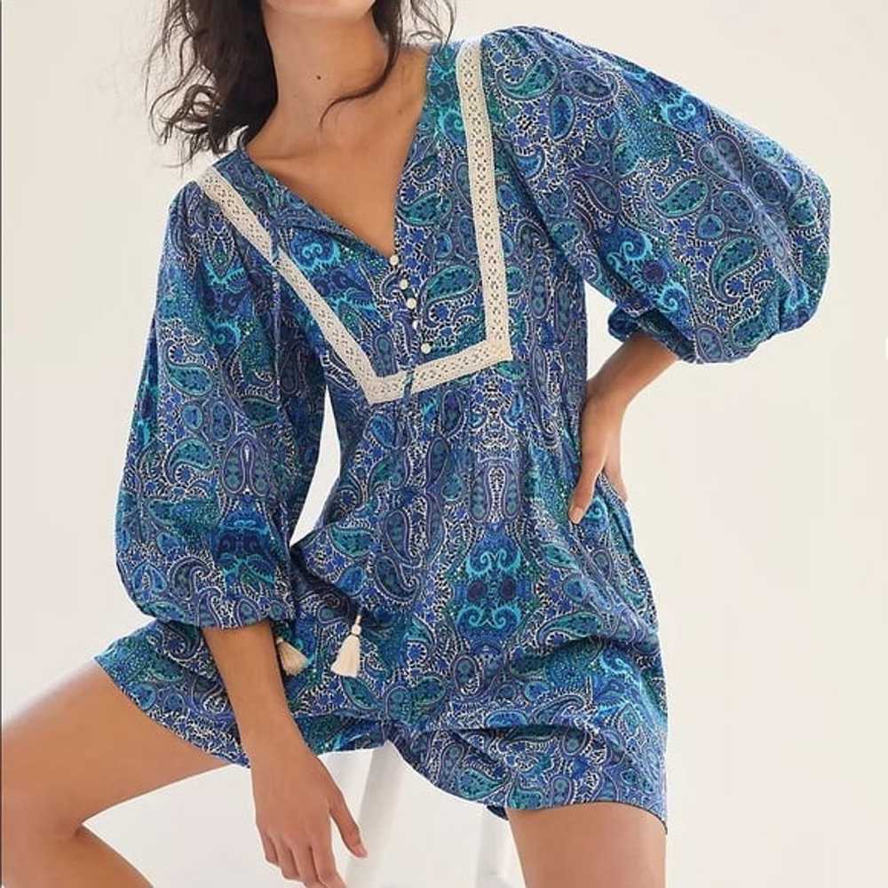 NWOT Anthropologie Lissa Blue Paisley Prints Romp… - image 2