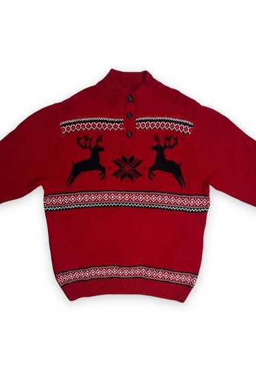 Mens Chaps Christmas Jumper reindeer pattern red b