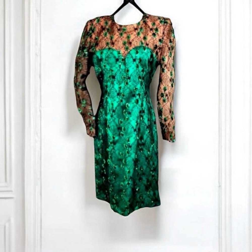 Carolina Herrera Short Sequin Green Black Formal … - image 1