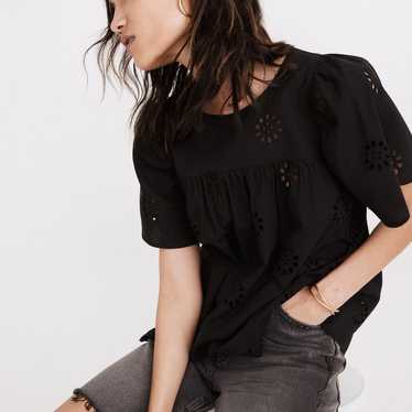 Madewell Daisy Eyelet Flutter-Sleeve Yoke Top