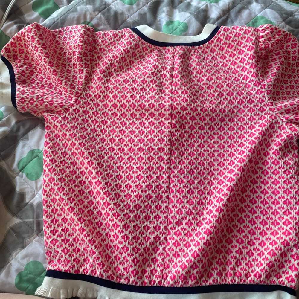 PRETTY IN PINK BUBBLE SLEEVE PRINTED KNIT TOP S - image 4