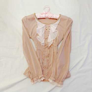 axes femme dusty pink ruffle long sleeve top - image 1