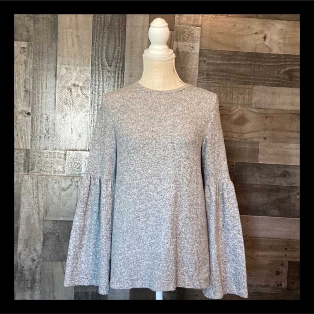 ZARA gray long bell sleeve top small fuzzy casual… - image 1