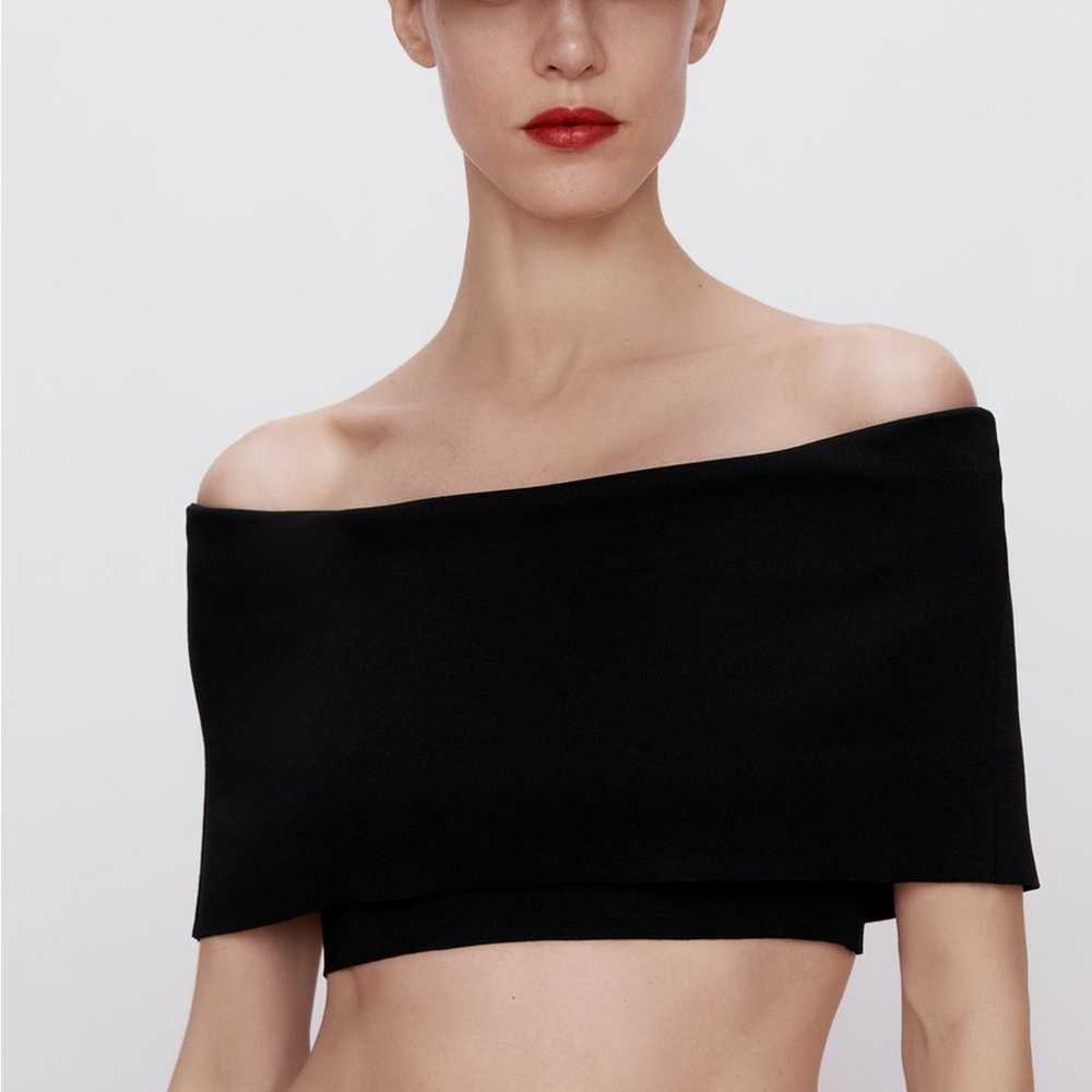 ZARA Ribbed Foldover Crop Top Size S in Black - image 4