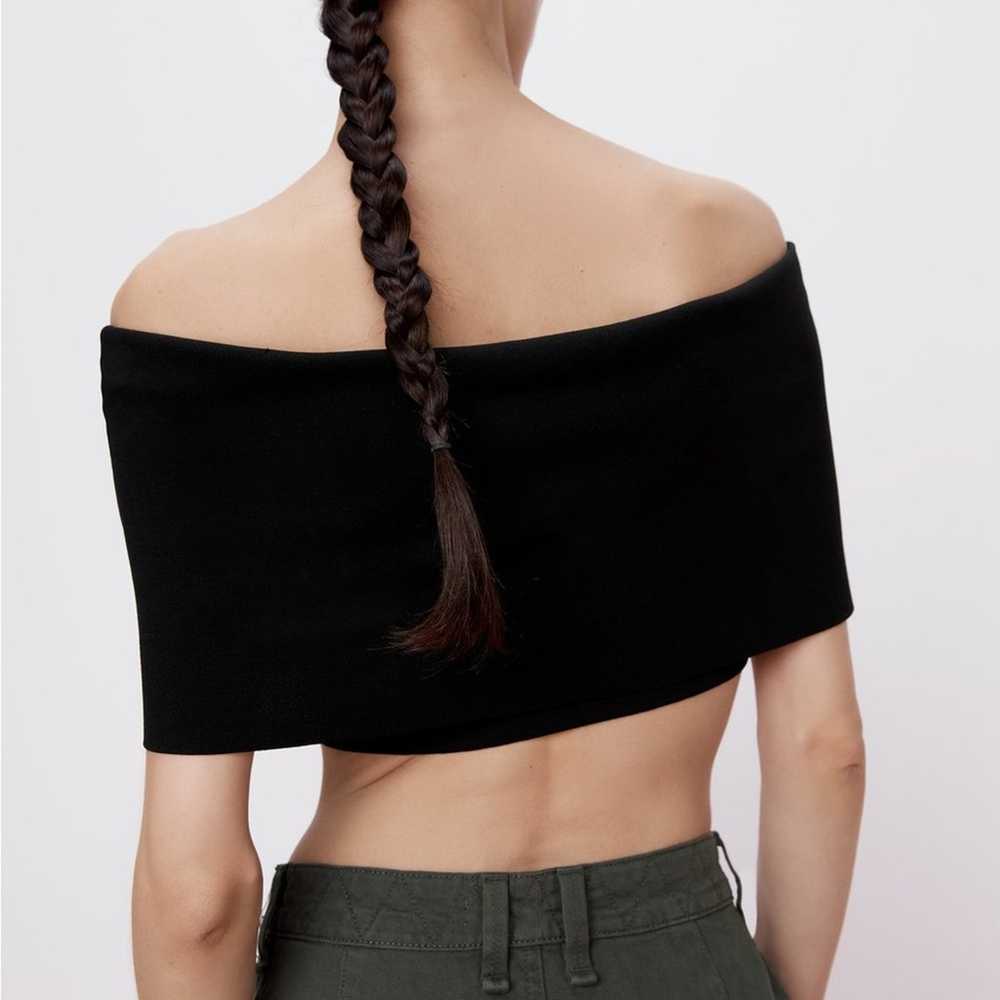 ZARA Ribbed Foldover Crop Top Size S in Black - image 5