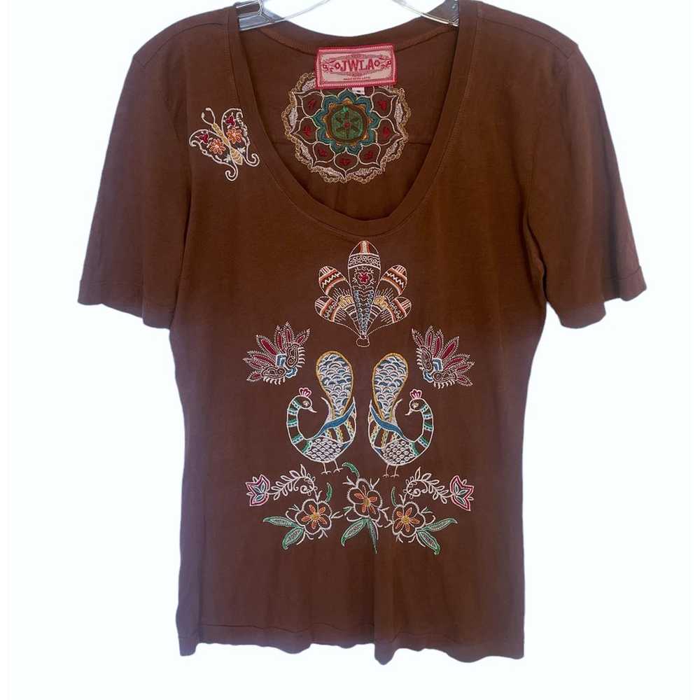 JWLA Johnny Was Brown Peacock Tee Womens Small Fl… - image 4