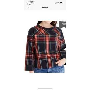 J Crew Jewel Button Funnel Neck Plaid Shirt Sz 8 - image 1