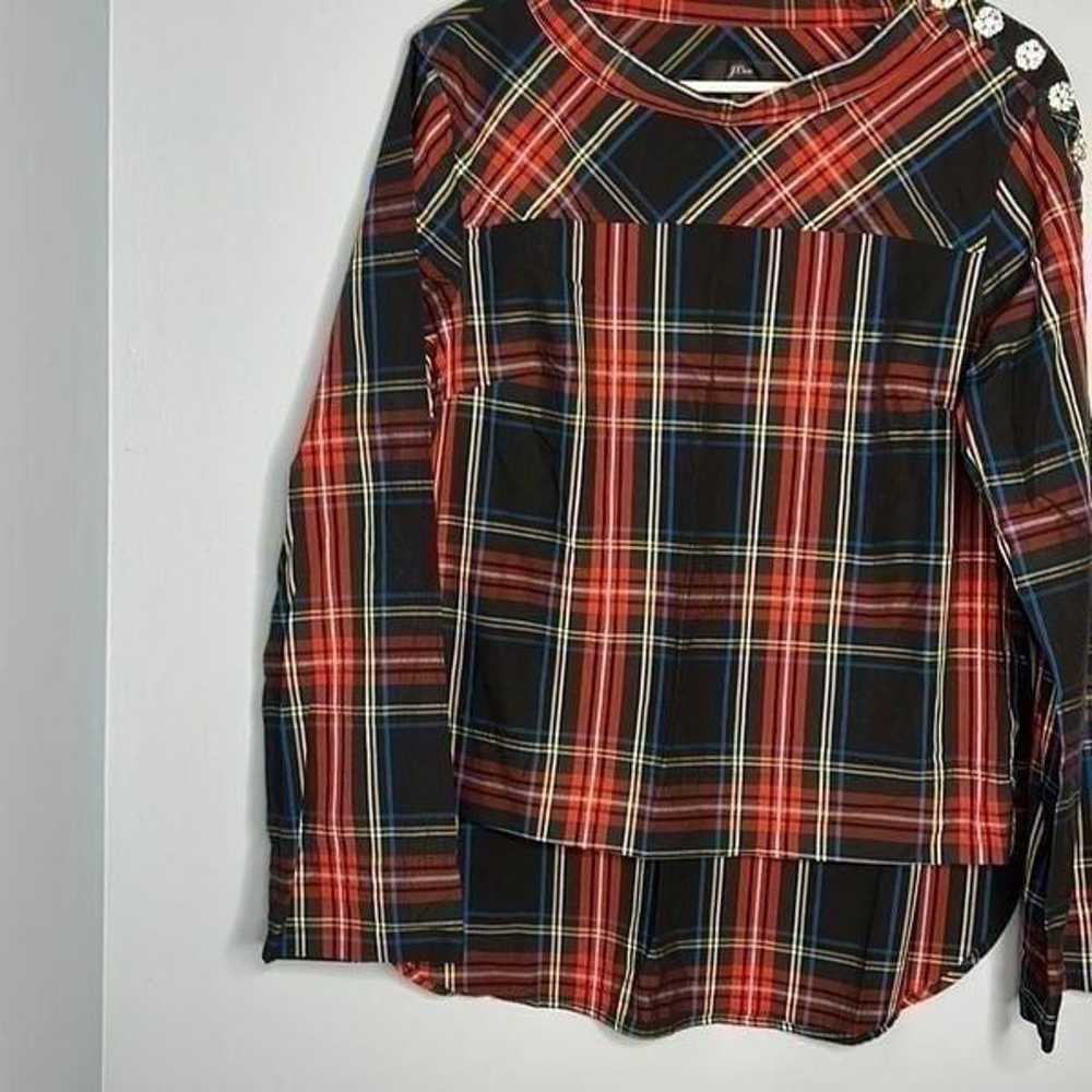 J Crew Jewel Button Funnel Neck Plaid Shirt Sz 8 - image 3