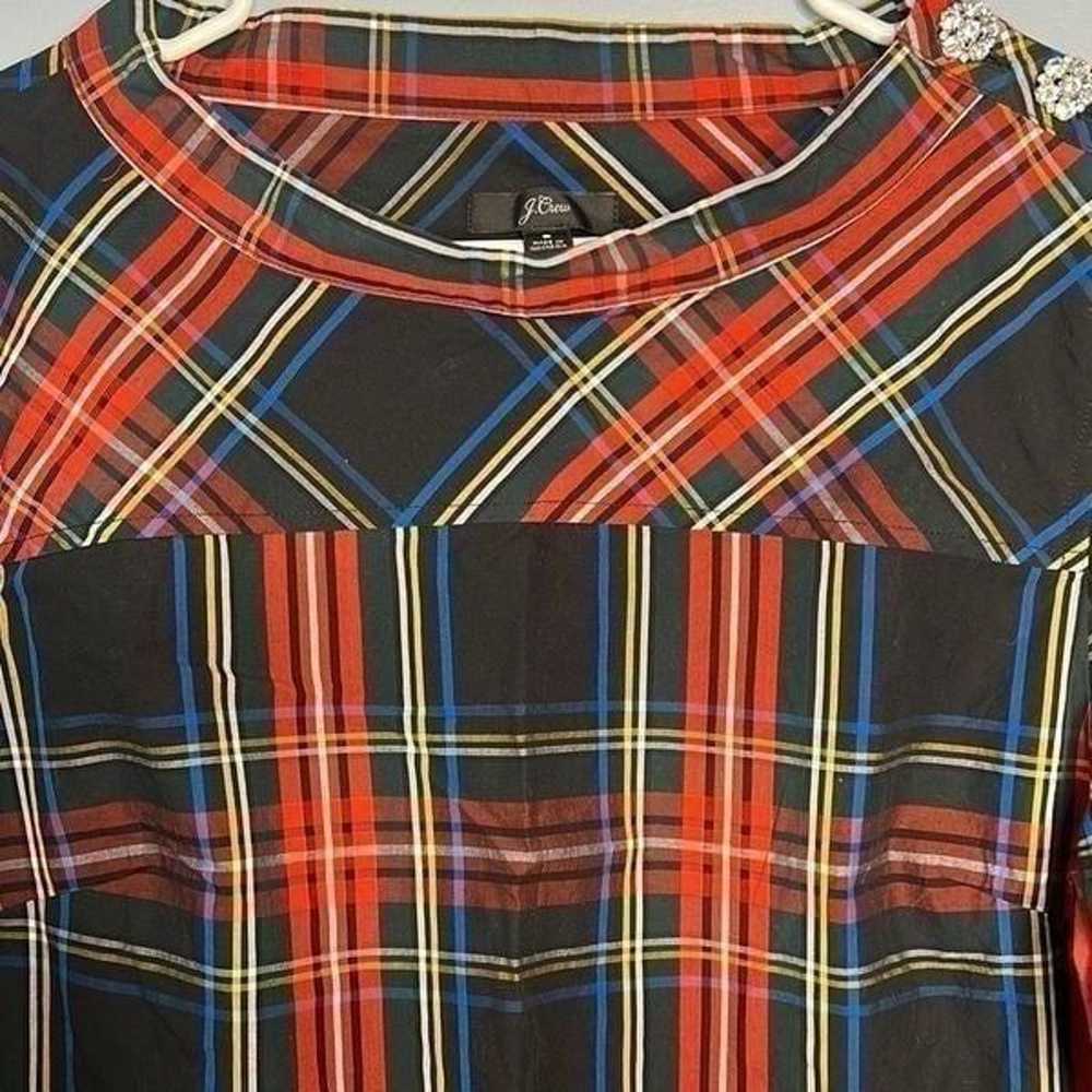 J Crew Jewel Button Funnel Neck Plaid Shirt Sz 8 - image 6