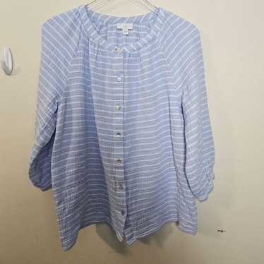 J Jill Cotton-Gauze Striped Button-Front Top Medi… - image 1