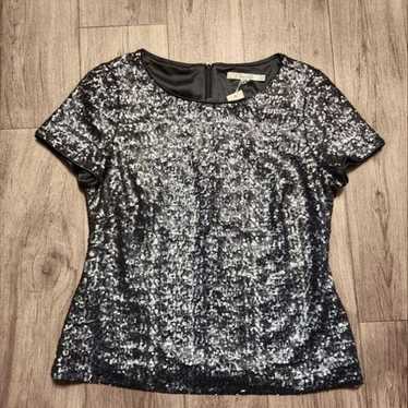 Boden Sequins Short SleeveTop Blouse Pewter Size 8