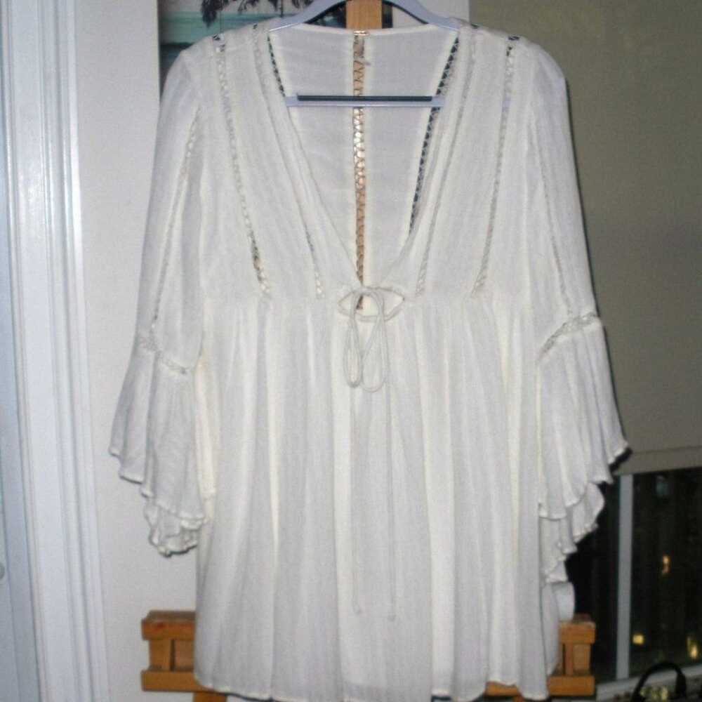 Free People Tunic white open criss cross detail S… - image 1