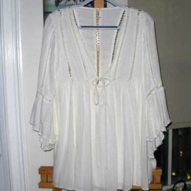 Free People Tunic white open criss cross detail S… - image 1