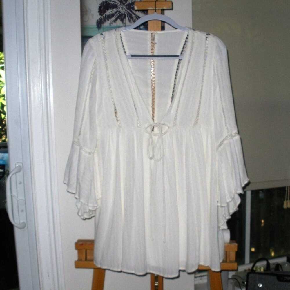 Free People Tunic white open criss cross detail S… - image 8