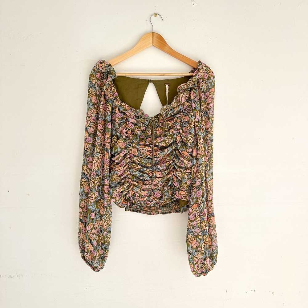 Free People Mabel Lace-Up Floral Cropped Blouse G… - image 3