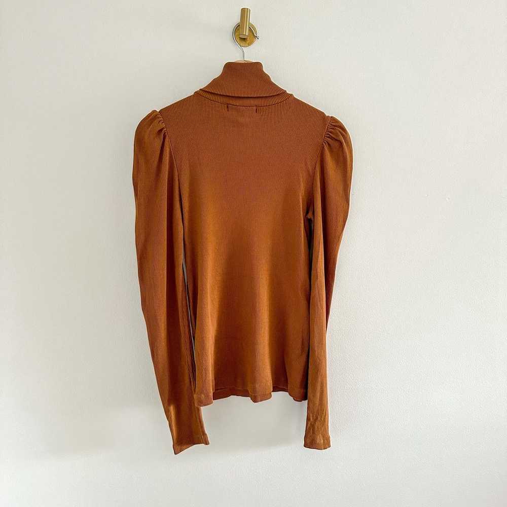 AMO Puff Sleeve Rib Knit Turtleneck Top in Sepia M - image 3