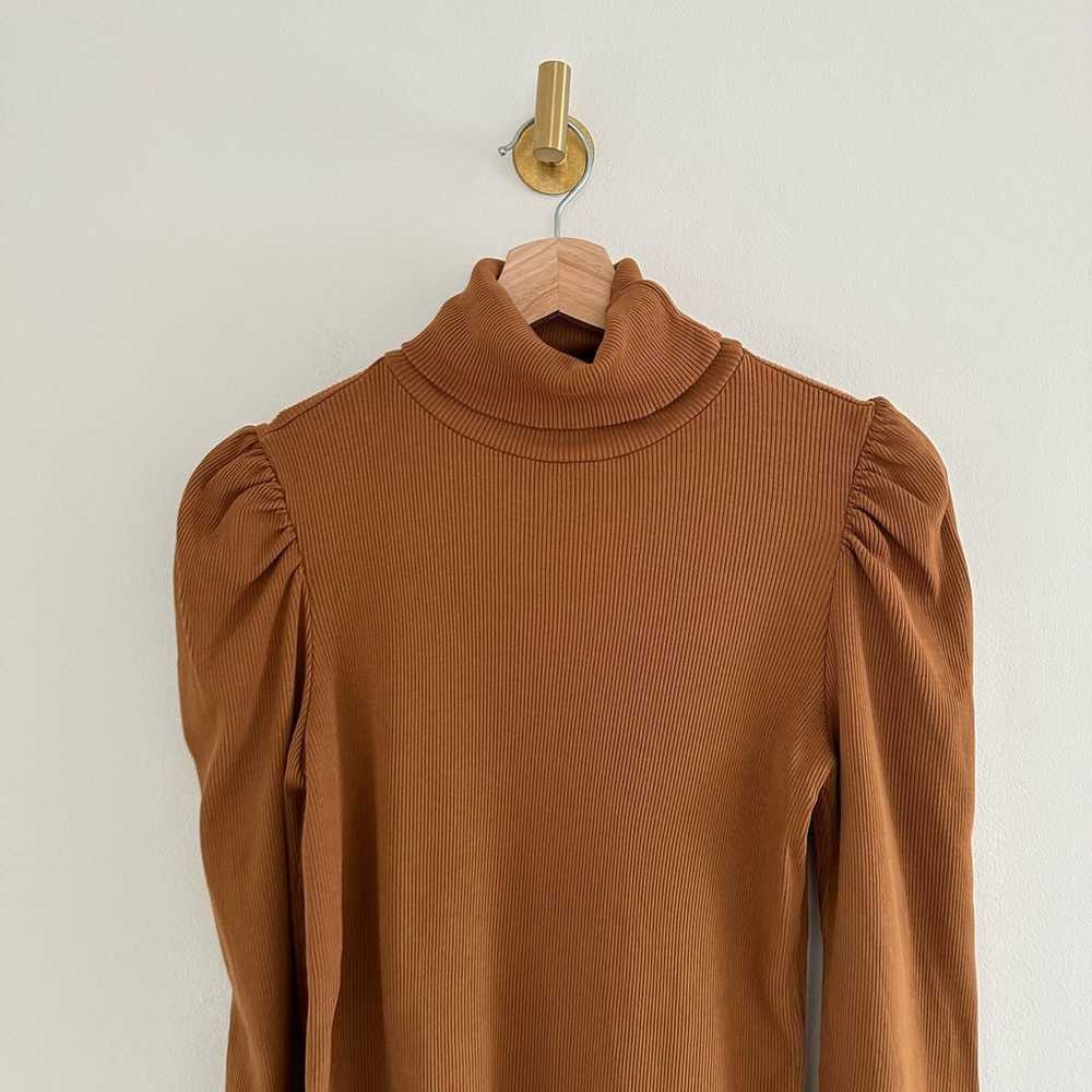 AMO Puff Sleeve Rib Knit Turtleneck Top in Sepia M - image 4