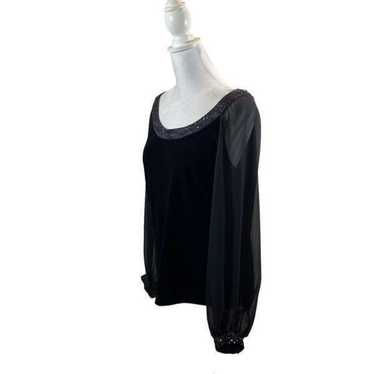 Patra Vintage Black Velvet Blouse with Beaded Neck