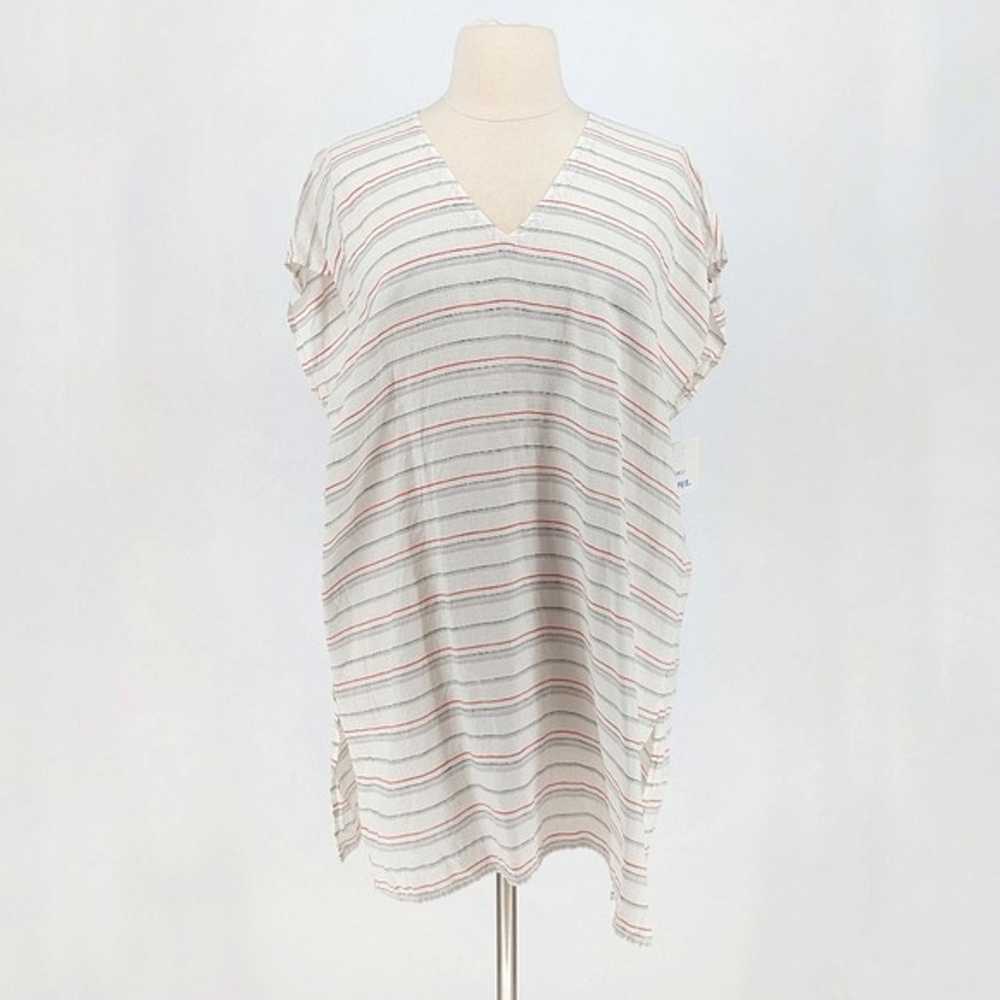 Eileen Fisher Striped Linen Tunic Top White L/XL … - image 1