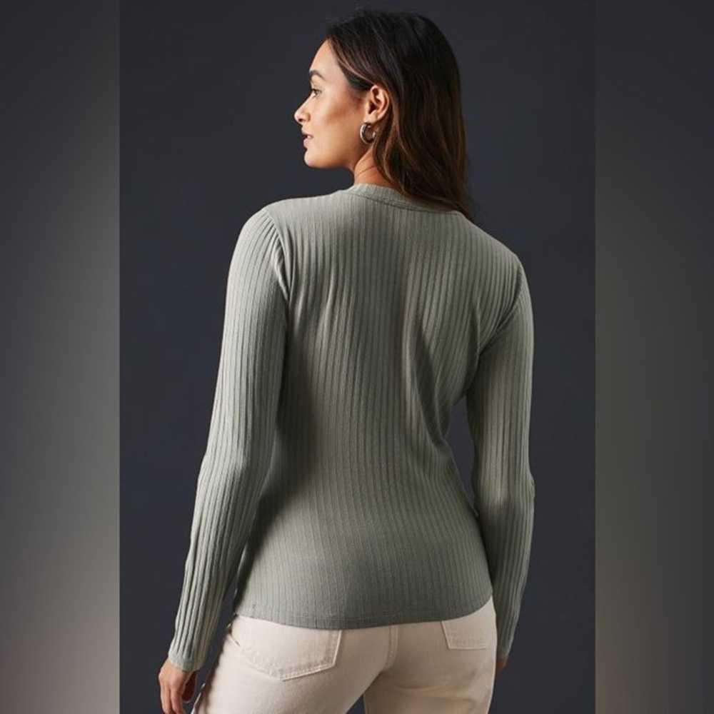 By Anthropologie Ribbed Henley Top in Sage Green … - image 2